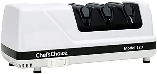 Chef’sChoice 120 Diamond Hone EdgeSelect Professional Electric Knife Sharpener for 20-Degree Edges Diamond Abrasives Precision Guides for Straight and Serrated Knives Made in USA, 3-Stage, White