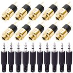 DAOKI 10PCS PJ-392 3.5mm Stereo Female Socket Jack Panel Mount Gold Plated Audio Headphone Connector Audio Plug for MP3 with 10PCS 3.5mm TRS Male Plug Connector