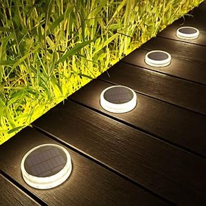 Lacasa Lampe Solaire Extérieur, 4 Pack 30LM Lampe Solaire au Sol IP68 Etanche Lumière Solaire Jardin Auto On/Off Eclairage Solaire pour Escalier Chemins Allée Patio Pont, Blanc Naturel 4000K Rond