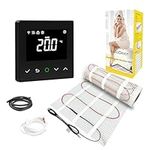 YeloDeer 200W/m2 Underfloor Heating Mat Kit, Electric Radiant Floor Heating System with Black Programmable WiFi Thermostat, Includes Floor Temperature Sensors, Radiant Floor Heating Mat 1.5m2