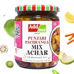 Add me Punjabi Pachranga Mixed Pickle 500gm Home Made Recipe Mango Chilli Lemon Carrot ker Ginger karonda lasoda Fruit in Glass Pack