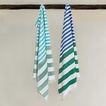 Mush 100% Bamboo Extra Large Cabana Style Turkish Towel - (90 X 160 Cms) - Ideal for Beach, Bath, Pool, Gym, Dress Towel Etc (Aqua Light Green & Blue Dark Green XL- Pack of 2)