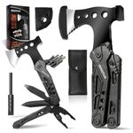 Camping Multitool Accessories Gifts for Men Dad 16 in 1 Upgraded Multi Tool Survival Gear with Axe Hammer Pliers Saw Screwdrivers Bottle Opener Whistle & Portable Sheath for Hiking,Fishing