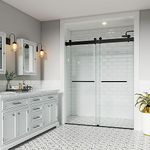 UTEIWF Shower Doors Soft Closing 66-72" W x 76" H Width Adjustable Double Sliding 3/8"(10mm) Clear Tempered SGCC Glass Frameless Stainless Steel Hardware (Matte Black)