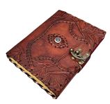 KMAAC Hocus Pocus Book of Spells Leather Journal Deckle Edge Paper Third Eye grimoire Vintage Shadows Blank Antique Spell Witch Lock Clasp Notebook 7x5, Brown