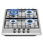 Getue 24″x20″ Built in Gas Cooktop 4 Burners Stainless Steel Stove with NG/LPG Conversion Kit Thermocouple Protection and Easy to Clean (20Wx24L)