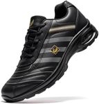 U.Ofeiy Men's Breathable Lace Up Leather Sneaker Casual Anti Slip Spikeless Golf Shoes for Men Outdoor Walking Shoes Footwear Black Color Size 7.5