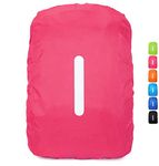 1 Pack Reflective Backpack Cover, Waterproof Backpack Rain Cover, Reflective Rucksack Covers in Polyester, Waterproof Rucksack Cover for Outdoor Hiking Riding Climbing, Fluorescent Pink-M(26-40L)