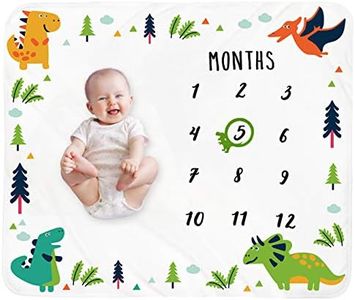 Baby Monthly Milestone Blanket Boy - Dinosaur Neutral Newborn Month Blanket for Boy & Girl Personalized Shower Gift Soft Plush Fleece Photography Background Prop with Frame Large 47''x40''