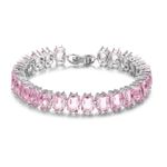 Aprilery Tennis Bracelet Silver, Dainty Crystal Chain Bangle Bracelets, Link Trendy Jewelry Bracelets for Women and Teens Girls (Pink)
