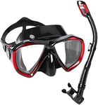 Snorkel Set Adult Snorkeling Gear Anti-Fog Panoramic Scuba Diving Mask and Dry Snorkel Tempered Glass Anti-Leak Snorkel Mask for Freediving, Snorkeling, Swimming (Red)