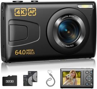 Digital Camera for Kids, 64MP Point and Shoot Digital Camera with 32GB Card, Fill Light, 18X Zoom, Loop Recoring, Compact Small 4K Camera Gift for Teens Boys Girls Black