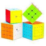 BestCube qiyi 2x2 3x3 4x4 5x5 Speed Cube Set, Stickerless Magic Cube Bundle with Gift Box (4 Pack)