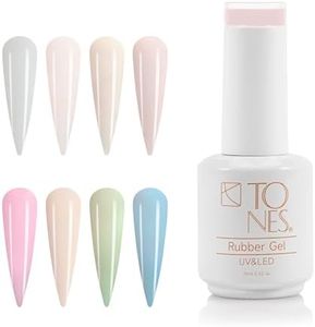 TONES Professional 8 Colors UV LED Rubber Nail Gel for Nail Reinforcement, Extensions, Sculpting & Overlays, Flexible Self-Leveling Formula, Soak-Off, No Shrinking or Lifting (15 ml, Cloudy Elegance)