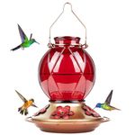 BOLITE 18016-R Hummingbird Feeder, Glass Hummingbird Feeder for Outdoors, Meshy Texture Ball Shape Bottle, 18 Ounces, Red