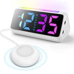 Loud Alarm Clock for Heavy Sleepers, Vibrating Alarm Clocks with Bed Shaker, Night Light, RGB Display, Brightness Dimmer, Vibration Alarm Clock Bedside for Hearing Impaired Deaf People