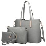 Miss Lulu Women Fashion Handbag Shoulder Bag Purse Faux Leather Tote 3 Piece (3Set-Deep Grey)