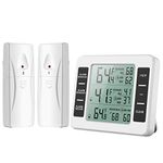 Brifit Fridge Thermometer, Digital Refrigerator Thermometer with 2 Wireless Sensor, Indoor Outdoor Freezer Temperature Monitor with Audible Alarm, Max/Min Value, Trend Arrow for Home, Bedroom, Office