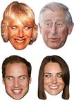 SHATCHI 4 Pack Royal Family King Charles III Queen Consort Camilla Kate William King’s Coronation Supplies Celebrities Face Mask Hen and Stag Parties Fancy Dress