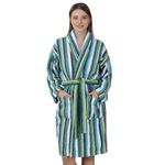 Rangoli Pinstripe 100% Cotton Bathrobe for Men & Women with Matching Slippers | 420 GSM Unisex Bath Robes with Pockets, Lightweight & Highly Absorbent Full Sleeves Bath Gown/Bath Robe | Aqua, L