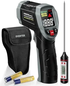Eventek Infrared Thermometer Gun, [3 in 1] -58°F~1112°F (-50°C~600°C) Digital Laser Temperature Gun for Cooking, Pizza Oven, Grill & Engine with Adjustable Emissivity, Meat Thermometer & Bag Included