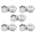 Rongon Pocket Jewelry Loupe Magnifier 5 Pcs 30X Folding Magnifying Glass Small Magnify Glasses Metal Jewelers Eye Loupes for Gems Jewelry Coins Stamps