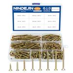 NINDEJIN Wood Screws Kit, M4 Wood Screws with 8 Size, Flat Head Cross Recessed Fiberboard Screw Finish with Yellow Zinc Plated, 210 pcs Phillips Drive Self Tapping Screws for Chipboard