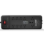 Digital Energy 10-Outlet Straight Plug 3500 Joules Heavy Duty Surge Protector Power Bar, 8 Foot Long Extension Black