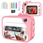 USHINING Instant Print Camera for Kids, 1080P Kids Digital Camera, Print Camera with 2.4 Inch Screen, 32GB TF Card, 3 Rolls Print Paper, 5 Color Pens, Gifts for 3-12 Year Old Boys Girls (Pink)