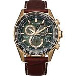 Citizen Mens PCAT Eco-Drive Watch 43mm Rose Gold-Tone Stainless Steel Case Brown Leather Strap with Green Dial (CB5919-00X)