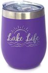 Bevvee Lake Life - Wine Tumbler with Sliding Lid - Stemless Stainless Steel Insulated Cup - Cute Outdoor Camping Mug - Purple