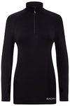 Sundried Womens Half Zip Fitness Jacket Base Layer Black Long Sleeve Running Top (Black, M)