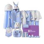 Little Surprise Box 22 pcs New Born Baby Boys Girls Clothes Set | Blue & White Dual 3D Ear Rabbit Newborn Baby Hamper Gift Set Box | Bady Gift Set for New Born Boy and Girl | (0-6 Month)