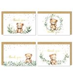 4x6 Greenery Teddy Bear Thank You Cards (Bulk 20-Pack) Baby Shower Thank You Cards with Envelopes, Birthday Party, Weddings, Greeting, Blank Notes, Girl Boy, Gold, Rustic, We can bearly wait