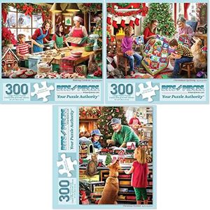 Bits and Pieces - Value Set of Three (3) 300 Piece Jigsaw Puzzles for Adults - 18" x 24" Each - Large Pc Holidays Christmas Jigsaws by Larry Jones