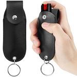 Pepper Spray Pouch,Mini Portable Top Flap Pepper Spray Holder,PU Leather Pepper Spray Holster,Self Defense Spray Leather Case Keychain (Pepper Spray Not Included)