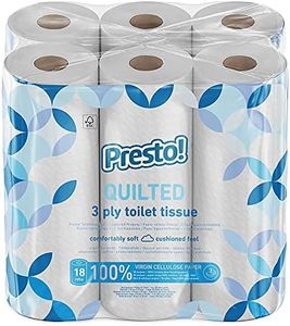 Amazon Brand - Presto! Toilet Roll, 3-ply Quilted, Velvety Soft, Unscented, 18 Rolls (1 Pack of 18), 200 Sheets per Roll, 3600 Count, FSC Certified