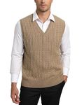 Kallspin Men's Wool Blend Gilets Sweater Relax fit Cable-Knit Vest Sleeveless Jumper(Coffee, L)