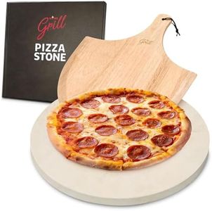 HANS GRILL PIZZA STONE | Circular Pizza Stone For Oven Baking & BBQ Grilling With Free Wooden Peel | Extra Large Round Round 15" Inches Diameter (38CM) Durable Cordierite Cooking Stone.