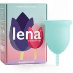 Lena Menstrual Cup - Reusable, Soft Silicone, Light & Heavy Flow, Beginner Use - Ideal Alternative to Tampons, Pads, Period Underwear - Period Solution - Super Capacity - Turquoise