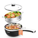 DEZIN Hot Pot Electric with Steamer Upgraded, Non-Stick Sauté Pan, Rapid Noodles Electric Pot, 1.5L Mini Pot for Steak, Egg, Fried Rice, Ramen, Oatmeal, Soup with Power Adjustment (Egg Rack Included)