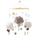 Promise Babe Baby Mobile for Baby Cot,Cute Wooden Star Clouds Baby Mobiles Felt Clouds Ball Cot Nursery Crochet Mobiles Newborn Boy Girl Bed Bell Wind Chimes Hanging Deco Nursery Mobiles for Babies