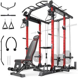 YOLEO Smooth Dual Pulley System Power Cage, 1600LBS Adjustable Cable Crossover Power Rack, Multi-Functional Squat Rack for Home Gym with More Training Attachment (Power Cage + 660LBS Weight Bench)
