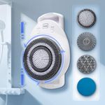 Calcy Ssay Smart Wall Mounted Exfoliating Brush, Electric Body Scrubber with 4 Replaceable Heads, 7''Large Back Scrubber for Shower Wall, 3 Speed Adjustment Spin Scrubber for Back Cleansing