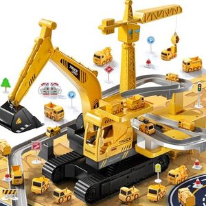 TEMI Construction Truck Toys for 3 4 5 6 7 Years Old - Engineering Digger Race Tracks, Kids Excavator Crane Boy Toys for 3-5 Year Old Toddlers,Gift Toys for Boys & Girls Aged 4-6