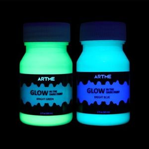 Artme Glow in The Dark Paint, Glow Paint Set of Green and Blue Colors (60ml/2oz, each) Acrylic Glow Paint Perfect for Art Painting, DIY projects, Halloween Decorations, Adults, Artists, and Students