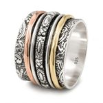 Three Tone Spinner Band Rings, Anxiety Ring for Meditation, 925 Sterling Silver Band, Brass and Copper Spinning Ring for Women, Gift Ring for Mother's Day Size 8
