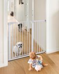 COMOMY 36" Extra Tall Baby Gate for Stairs Doorways, Fits Openings 29.5" to 46" Wide, Auto Close Extra Wide Dog Gate for House, Pressure Mounted Easy Walk Through Pet Gate with Door, White