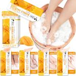 nbc BeautiLab Foot Soak Set: Bubble Salt, Sugar Scrub, Massage Mask, Massage Lotion in a Box, 4 Step Foot Spa Kit for Dry Feet, Softens Calluses, Tired Feet (1 Set, Mango Scent)