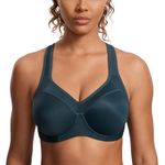 SYROKAN High Impact Sports Bras for Women Support Underwire Cross Back Large Bust Cool Comfort Molded Cup Forest Dark Green 36H